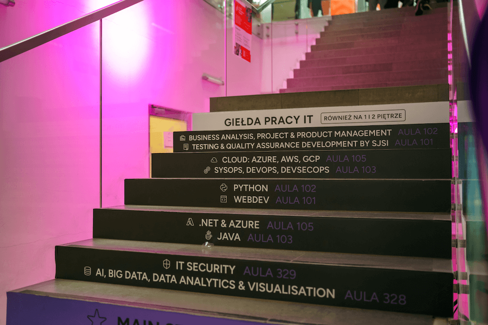 Stickers on stairs with track names